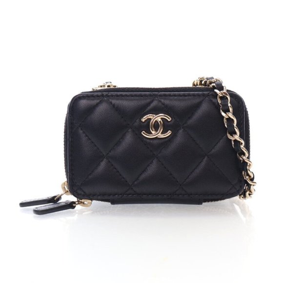 Chanel Mini Black Lambskin Trendy CC Cardholder With Chain - Picture 1 of 15